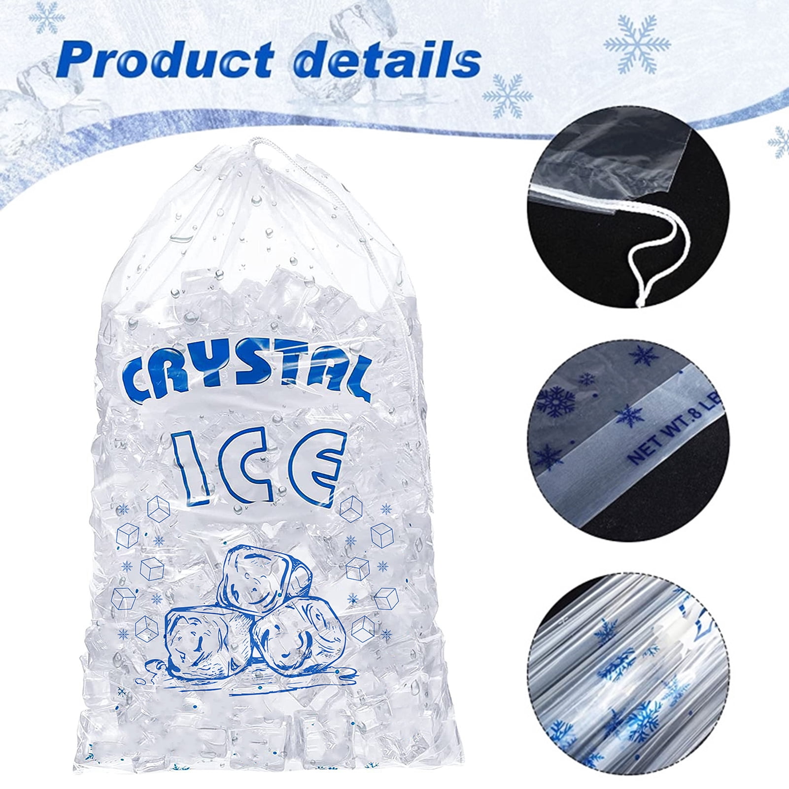 HomeLife 50Pcs/Set Ice Cube Bag Clear PE Adjustable Drawstring Closure Leakproof Heavy Duty Ice Storage Bag Kitchen Supplies