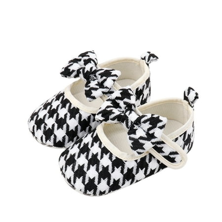 Loliuicca Baby Girl Mary Jane Flats with Bow Soft Plaid Princess Shoes for Party