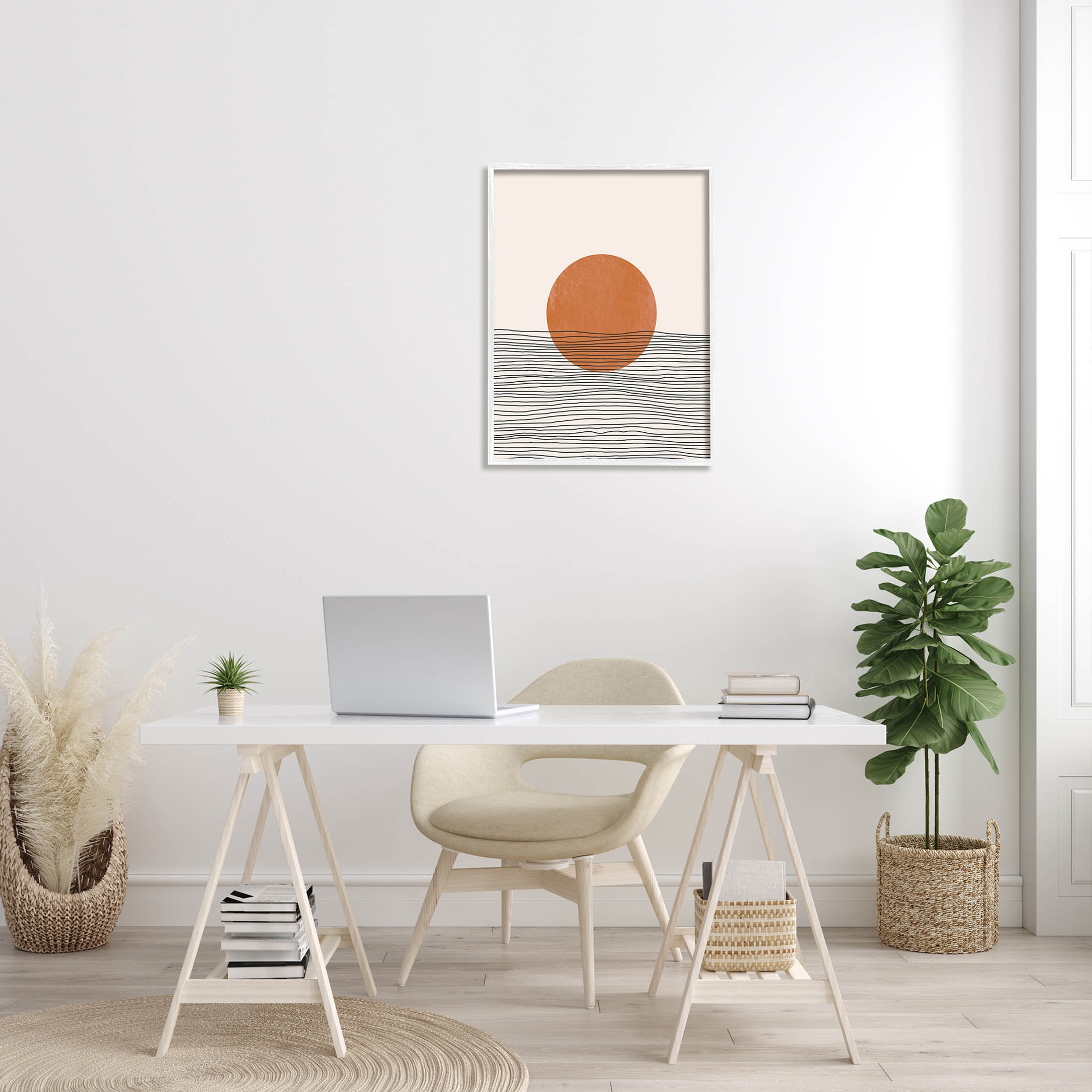 Stupell Industries Circle Shape Layered Stripes Lines Graphic Art White Framed Art Print Wall Art, Design by JJ Design House LLC