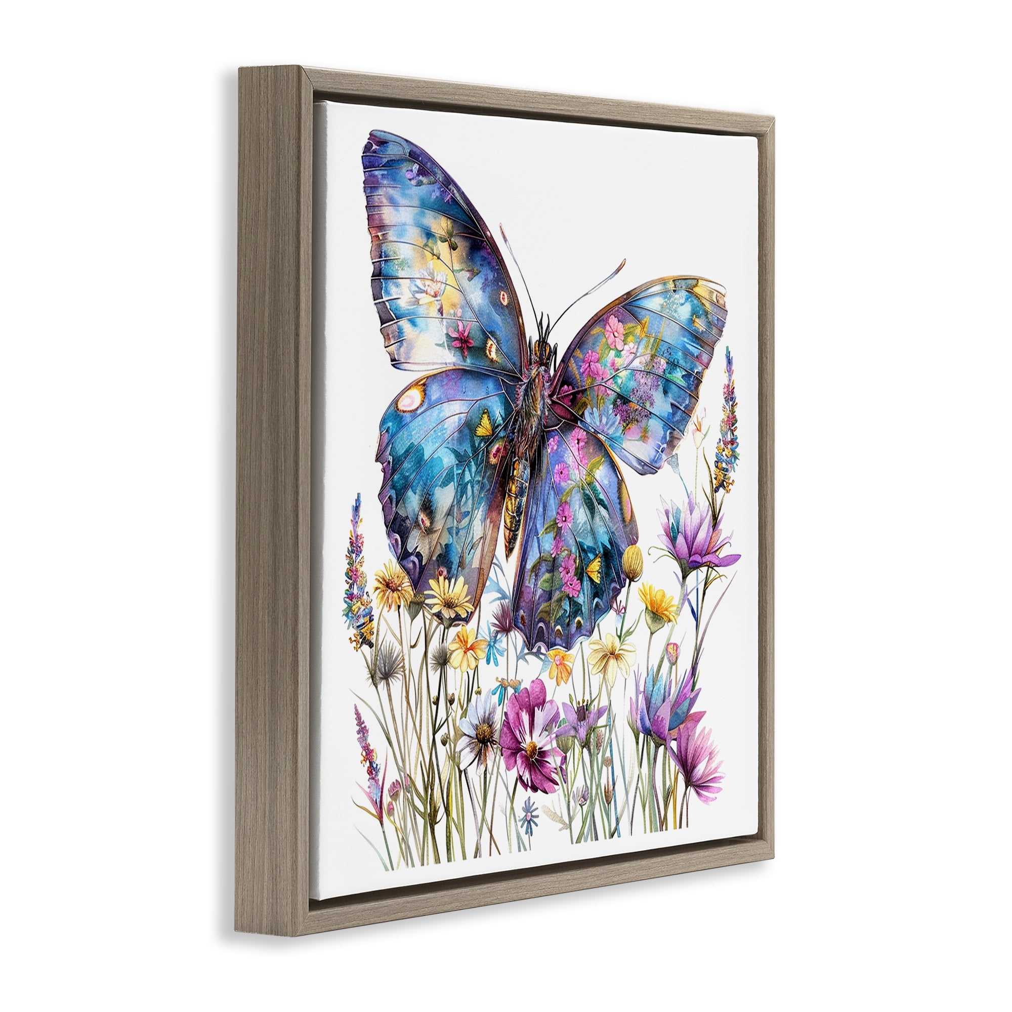Stupell Industries Spring Garden Butterfly Insects Painting Brown Floater Framed Canvas Art Print Wall Art, 25 x 25