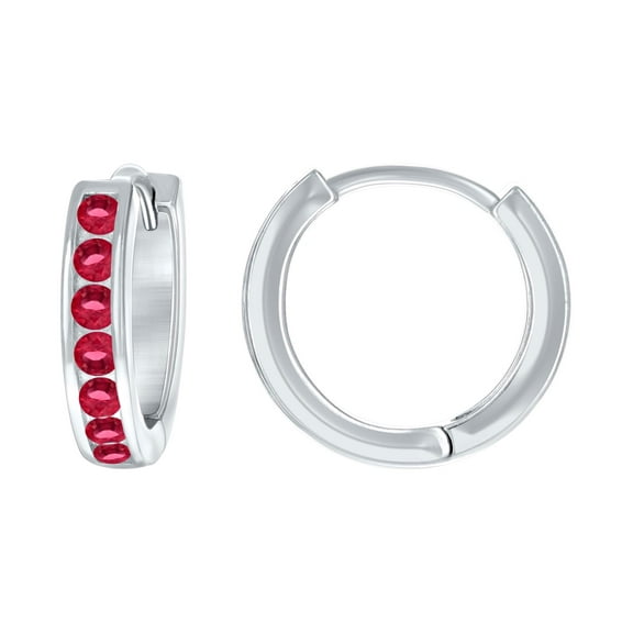 Sterling Silver Womens Red Cubic Zirconia Single Row Huggie Hoop Earrings