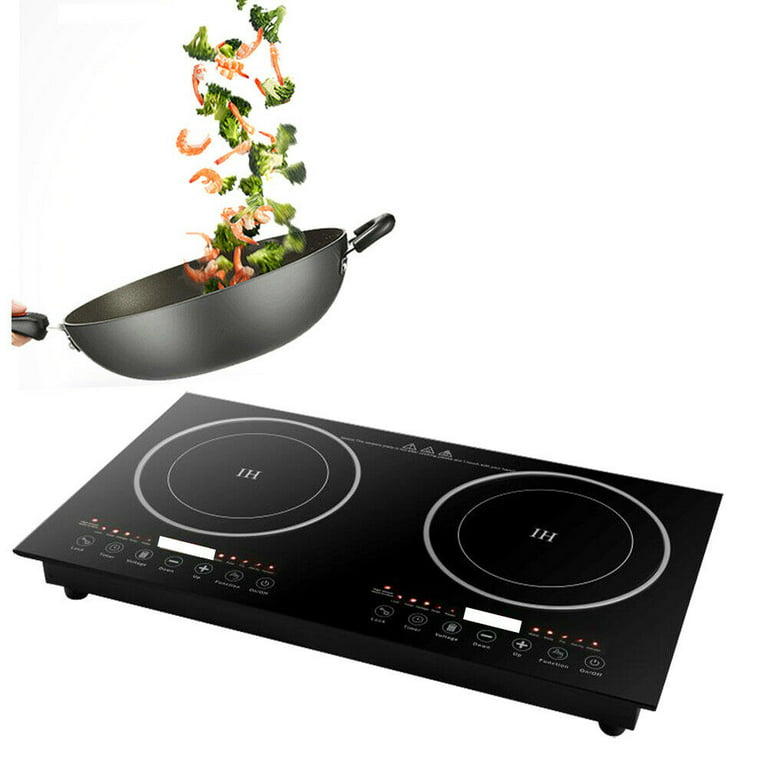 Digital Induction Cooktop,2400W 110V Double Burners Electric Stove,  Countertop Burner with Legs, Induction Cooker Vitro Ceramic Glass Black  Surface for Cast Iro…
