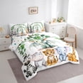 thumbnail image 3 of Feelyou Magic Dragon Animal Bedding Comforter Set 7 Pieces for Kids, Hippo Zebra Wildlife Full Bedding Set, Green Leaf Plant Reversible Fitted Sheet Flat Sheet, Microfiber Bedroom Decor, 3 of 8