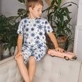 thumbnail image 4 of Balery blue Snowflake Prints Conjunto de Pijama Infantil de Manga Corta con Estampado – Ropa de Dormir de Algodón Suave-Small, 4 of 6