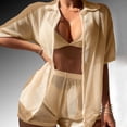 thumbnail image 2 of Womens Swimsuit Coverup Women's 2 Piece Cover Ups Set Short Sleeve Open Front Kimono Swimsuit Coverup With Shorts Beige,XL, 2 of 9