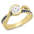 thumbnail image 1 of 1.00 Carat (Ctw) 10K Yellow Gold Round Blue Sapphire & White Diamond Ladies Bridal Swirl Twisted Engagement Ring 1 CT, 1 of 4
