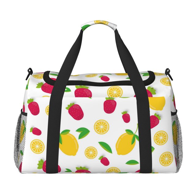 Balery Strawberry and Lemon Bolsa de Gimnasio para Mujeres, Bolsa de Viaje con Bolsillo Húmedo, Bolsa de Fin de Semana para Mujeres, Bolsa de Viaje Resistente al Agua