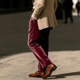 thumbnail image 5 of Men's British Style Velvet Suit Pants, Straight Leg Retro Dress Trousers with Expandable Elastic Waist and Pockets, Business Casual Office Pants for Daily Wear Wine L, 5 of 8