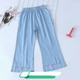 thumbnail image 3 of Avrntaa Little Girls Elastic Waist Denim Pants Baggy Wide Leg Pants Cute Flower Embroidery Casual Trousers, 3 of 7