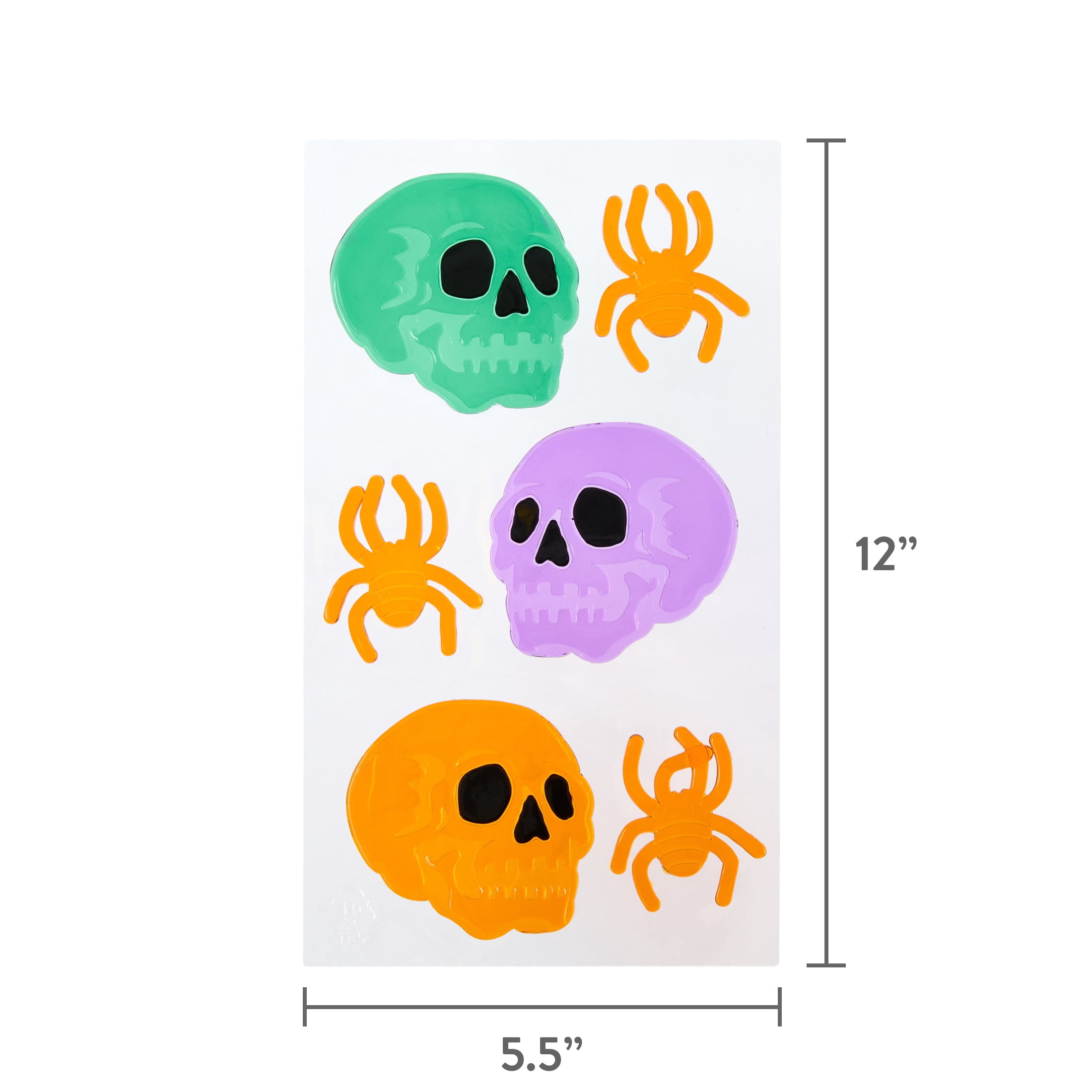 Skulls and Spiders Gel Clings, Multicolor, 5.5" x 12.1", Halloween by Way To Celebrate