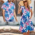 thumbnail image 2 of Uorisanigo Coconut Tree Couple Matching Outfit Short Sleeve Shirt for Men Casual Summer Beach Shirts Size 3XL and Women's V-neck Dress Lightweight Vacation Dresses with Pocket, 2 of 7