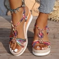 thumbnail image 2 of Womens Wedge Sandals Boho Beaded Espadrilles Elastic Ankle Strap Dressy Summer Beach Vacation Casual Footwear Hot Pink Size 7, 2 of 5