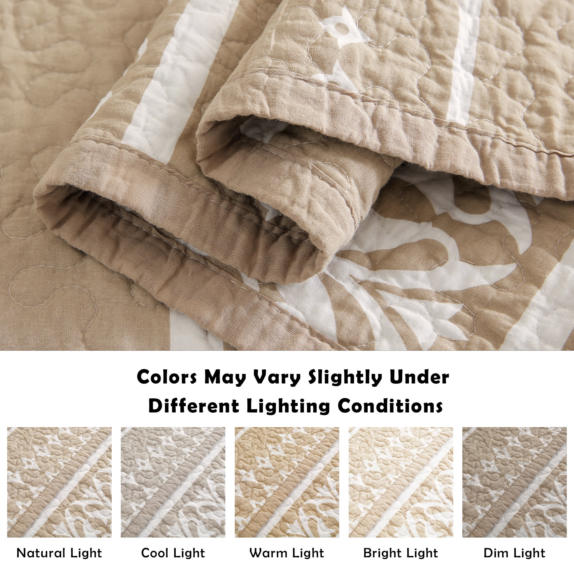 BCOTTOND Boho Quilt Set Queen 3-Piece, 100% Cotton Farmhouse Bedding, Warm Tan & Taupe Bohemian Pattern, All-Season Lightweight Coverlets