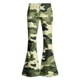 thumbnail image 7 of Spazoro Girls Flare Pants with Pockets, Button Closure Camouflage Print Relaxed Fit Lightweight Retro Bell‑Bottom Trousers for Street Daily Wear Green Size 9-10, 7 of 7