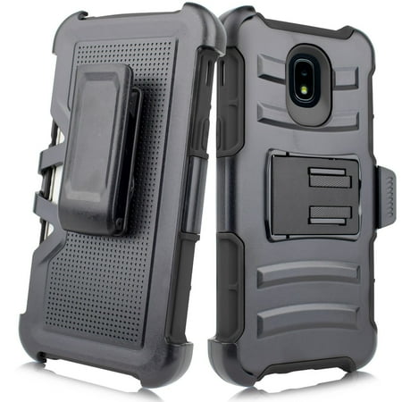 Express Cake - For Samsung Galaxy J3 2018/ J3 Achieve/ J3 Star/ Amp Prime 3/ Express Prime 3/ J3V 3rd Gen. /J337 Image Case Phone Case Clip Holster 2 Kickstands Hybrid Shockproof Bumper Cover Black