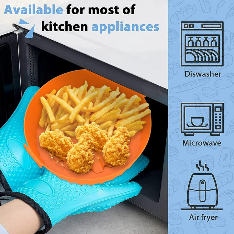 2pcs Air Fryer Silicone Pot With Handle Reusable Air Fryer Liner Heat  Resistant Air Fryer Silicone Basket 8 Inch Round Baking Pan Air Fryer Ac  Man Jia