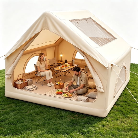 Inflatable Tent with Skylight & Privacy Cover, 4 Person Blow up Air Tent