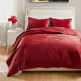 thumbnail image 2 of Barefoot Bungalow Riviera Velvet Finely Stitched Modern Quilt Set, Red, 2-Piece Twin/Twin XL, 2 of 10