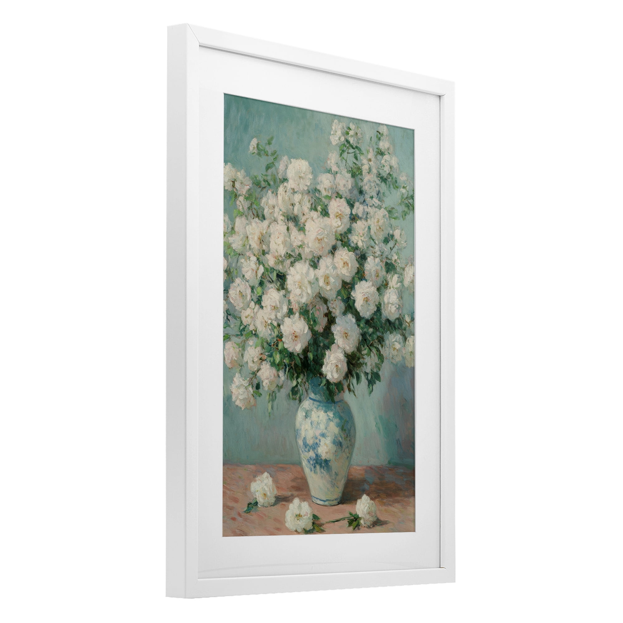 Stupell Industries Lush Bouquet of White Roses White Framed Print Under Glass, design by Petal Prints Design