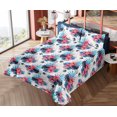 thumbnail image 4 of Modern Floral Sheet Set, Dreamy Abstract Boho Rounds with Tropical Hibiscus Pattern Art, Fitted & Flat Sheet with Pillowcase Bedding Accent 4 Pcs Set, Full, Dark Cocoa Sea Blue Cream, by Ambesonne, 4 of 5