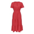 thumbnail image 4 of HJYCHN Women's Casual Dresses Summer Midi Maxi Dress Lightweight Short Sleeve V-Neck with Elastic Waist Boho Beach Style Pockets Beach Dresses for Women Red XL, 4 of 5