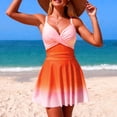 thumbnail image 2 of GPOECD Maillot de Bain une Pièce Femme Dégradé Col en V à Bretelles Style Robe de Bain Bikini Attrait Moderne pour la Plage Maillot de Bain une Pièce Orange,TG, 2 of 5
