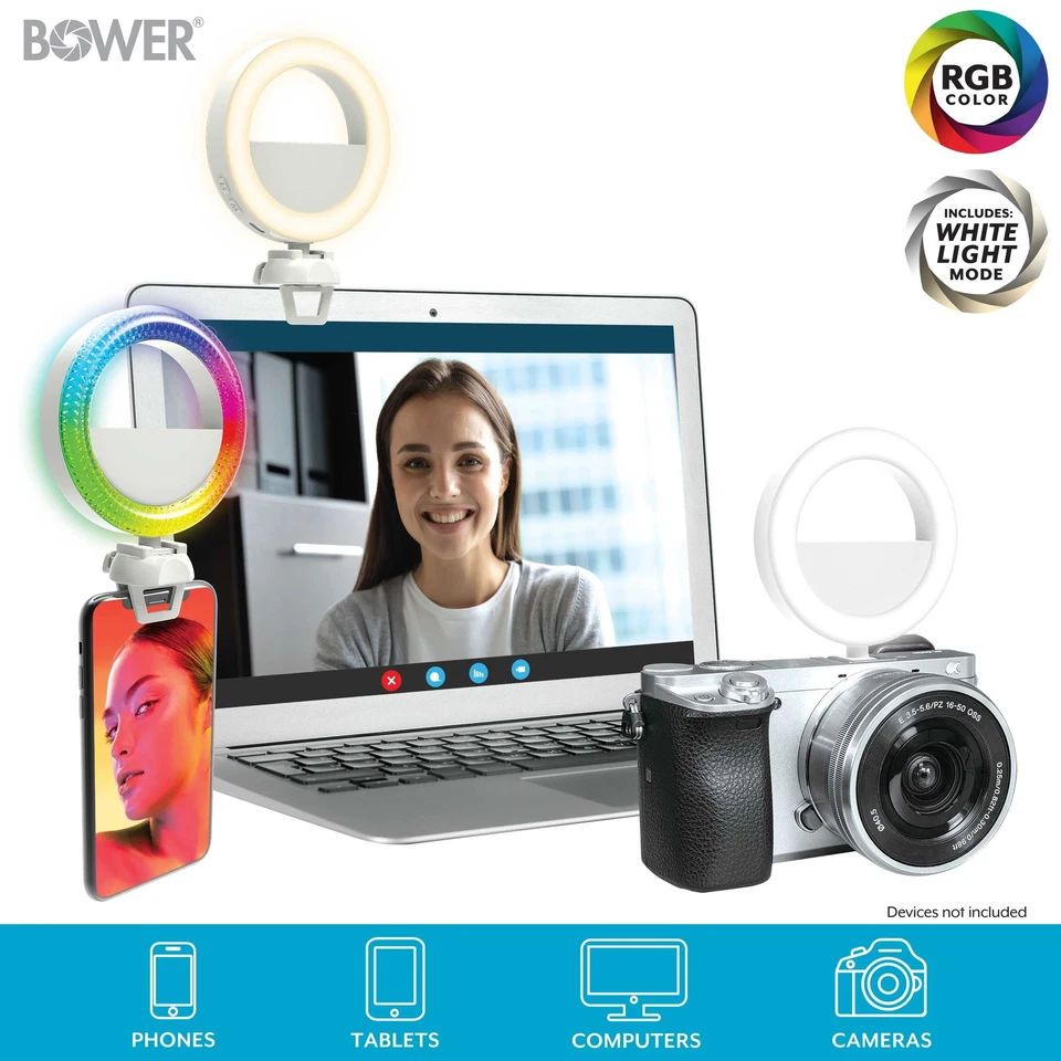 Dual-Sided Led Light With Camera Mount - Rgb Colors, White Modes,4 Inches