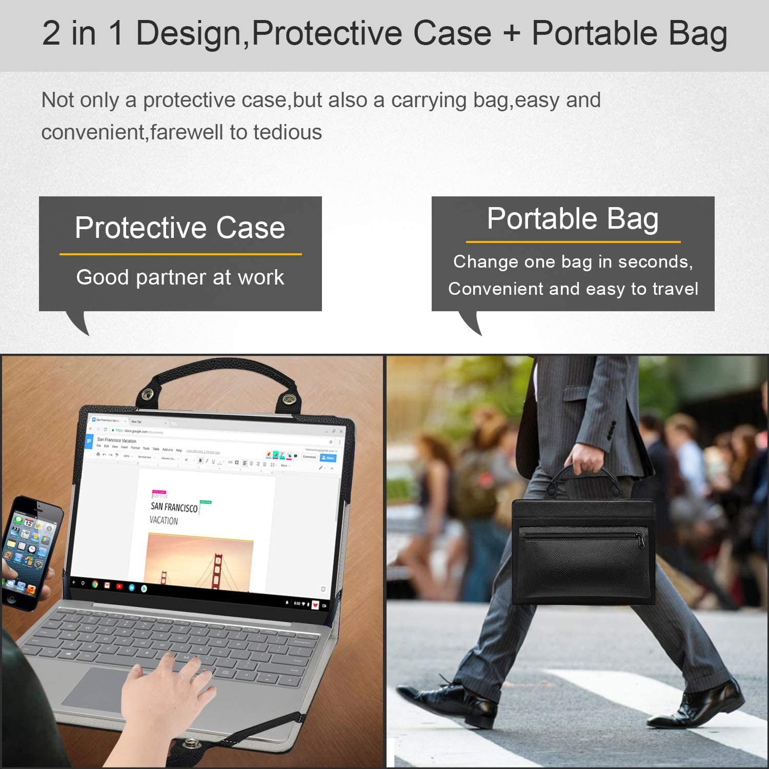 HP Chromebook 11 G5 Laptop Sleeve, HP Chromebook 11 G5 Laptop Leather Protective Case with Accesorries Bag Handle, Laptop Case for HP Chromebook 11 G5 (Black)