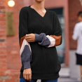 thumbnail image 2 of MYAOYI Womens Color Block Sleeve V Neck Sweater Oversized Knit Pullover, 2 of 8
