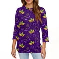 thumbnail image 5 of Hogleaql Mardi Gras Shirts for Women 3/4 Sleeve Crew Neck Loose Top Carnival Mask Graphic Pullover Dressy Soft Shirt Casual Blouses Dark Purple L, 5 of 6