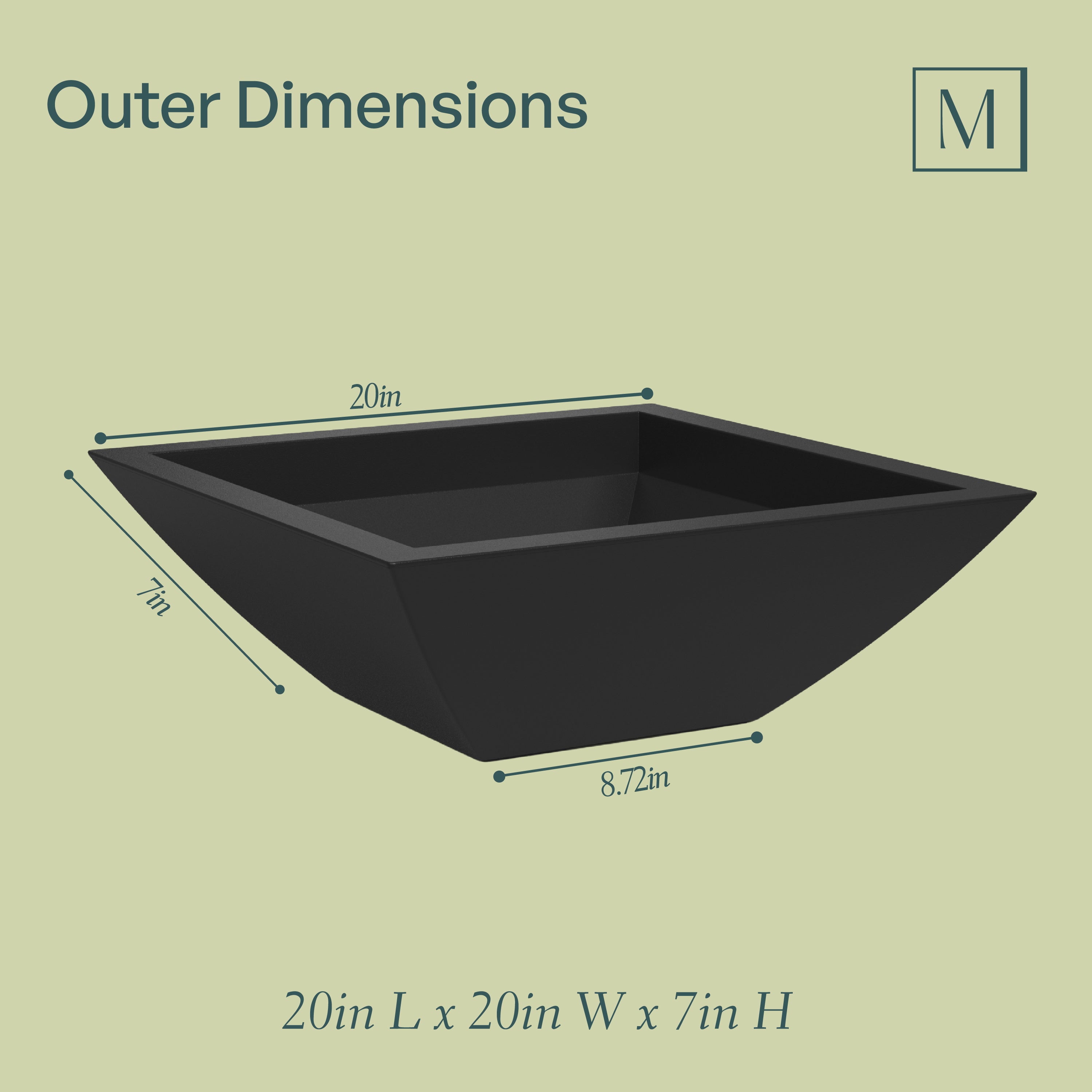 Mayne Evolve 20" x 20" x 7" Square Black Plastic Planter, 2-Pack