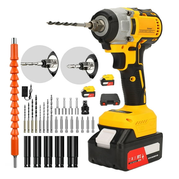 Cordless Impact Wrench 1/2", 21V Powerful Brushless Motor w/ 2-Mode Speed, Power Impact Wrench W/ 5 Sockets,8 Drill,8 Screws,  280 ft-lbs (280N.m), Includes 2 x 4.0A Batteries for Home Ca