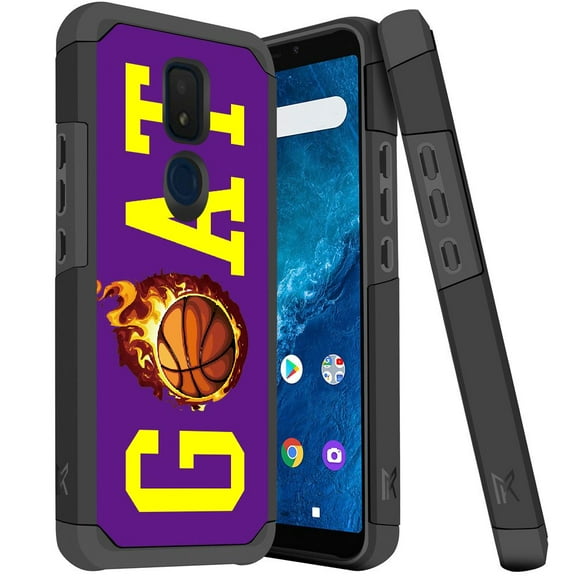 ANJ  Slim Dual Layer Hybrid Shockproof Case   Tempered Glass Cover for Cricket Icon 3, Splendor, AT&T Motivate 2 - The GOAT in Basketball