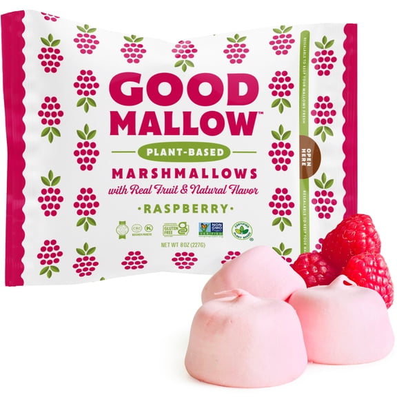 GoodMallow Vegan Marshmallows - Natural Raspberry Flavor Large Kosher Halal Gluten Free Dairy Free Healthy Marshmallows