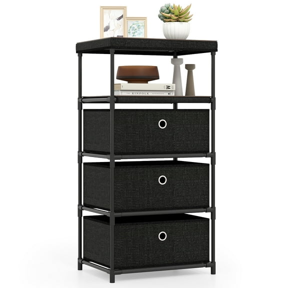 Gymax 3-Drawer Dresser w/ Shelf w/ Fabric Bins Industrial Storage Tower Unit