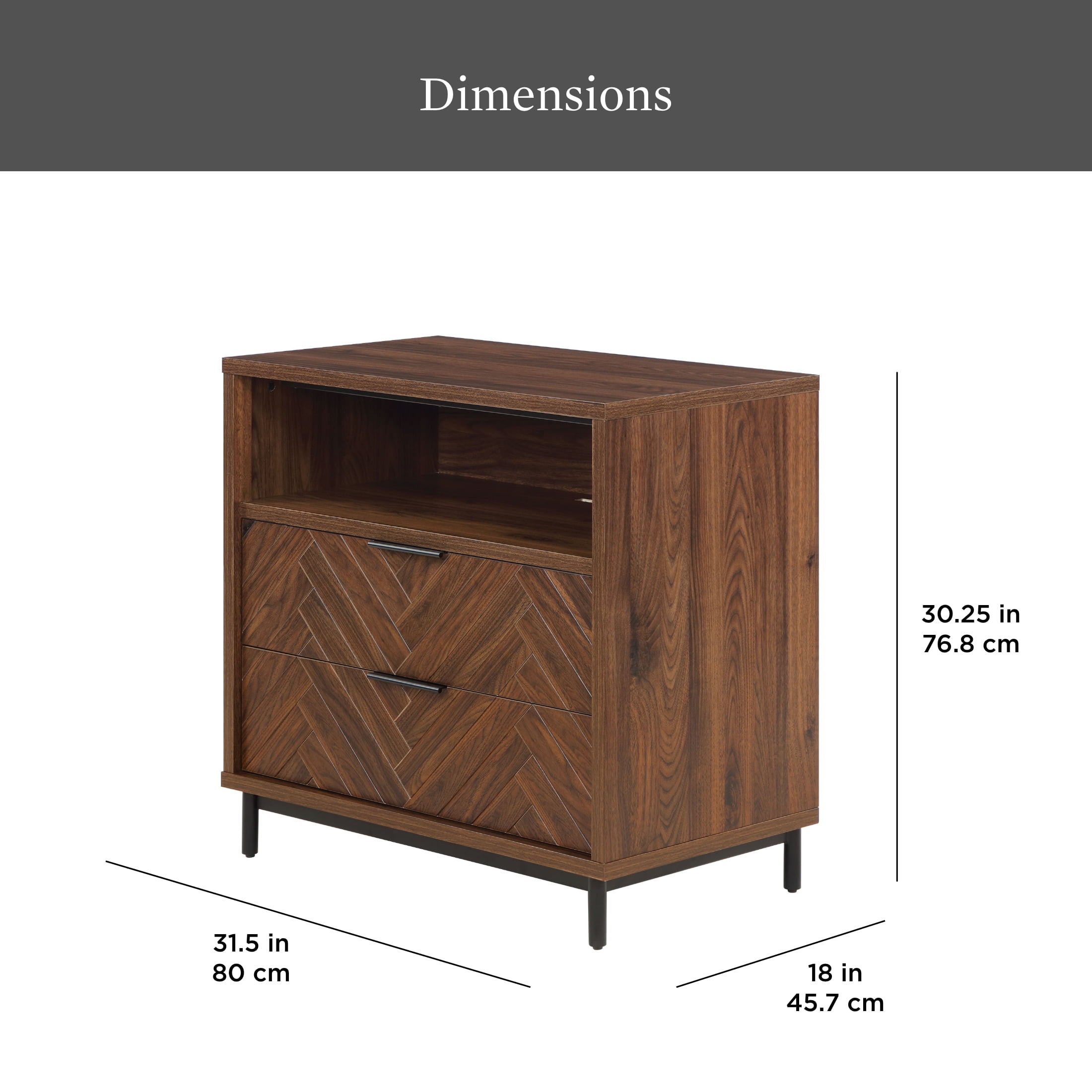 Wyatt Geo 2-Drawer Nightstand with USB, Walnut Finish