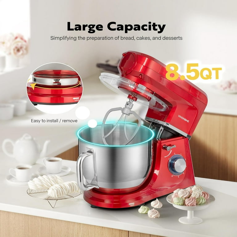 SPECSTAR 6 in 1 Multifunctional Stand Mixer with 8.5 Quart Stainless Steel Bowl 660W 10 Speed Tilt Head Red