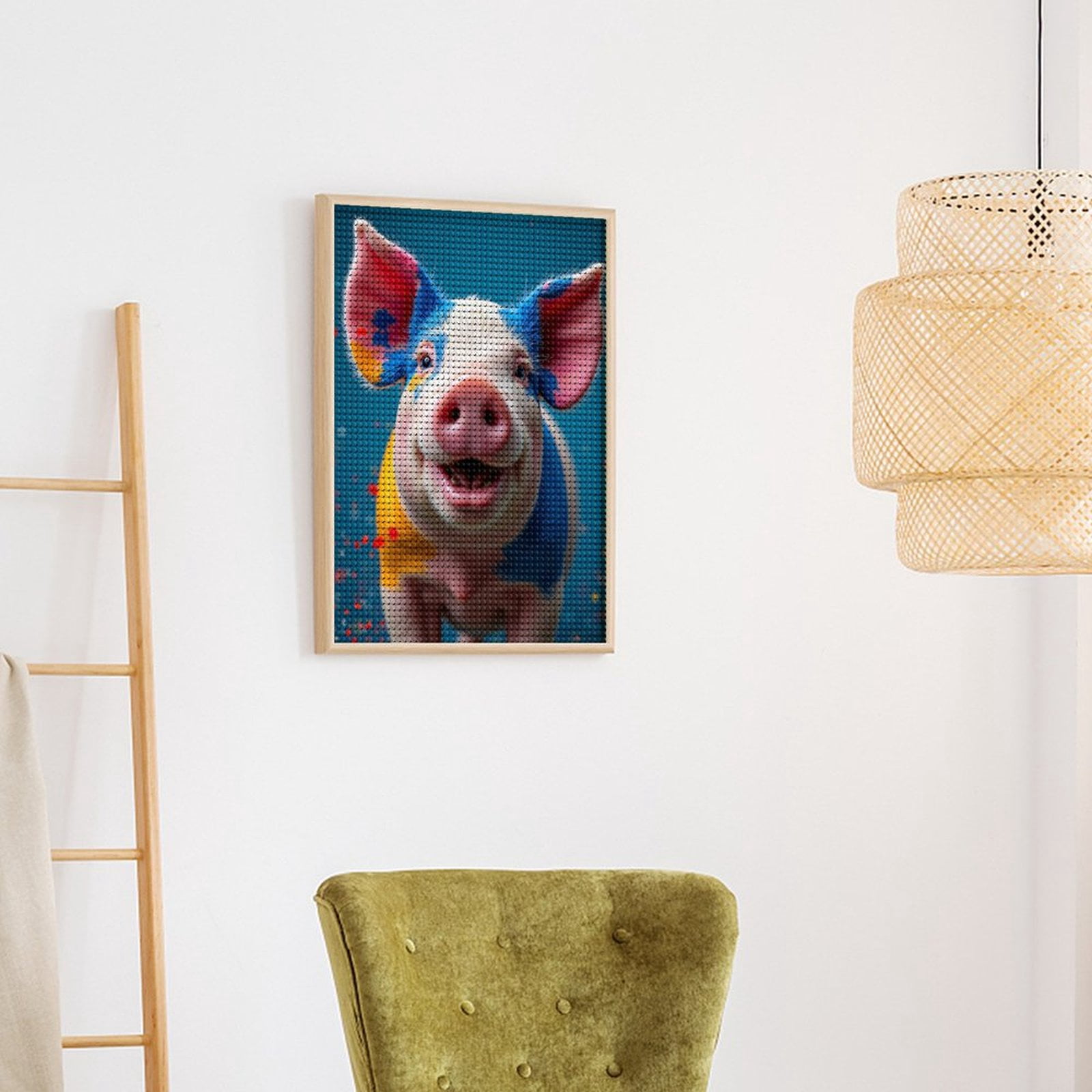 Diamond Art Kits for Adults, Colorful Pig Smiling Background Confetti 5D Diamond Painting Kits for Adults Beginners, DIY Full Drill Diamond Painting, Gem Art and Crafts 12x16