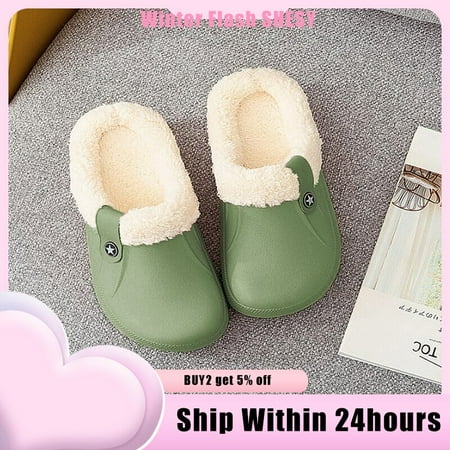 

SALE Women Winter New Warm Slippers Soft Waterproof EVA Plush Slippers Female Clogs Couples Home Indoor Fuzzy Shoes Dropship