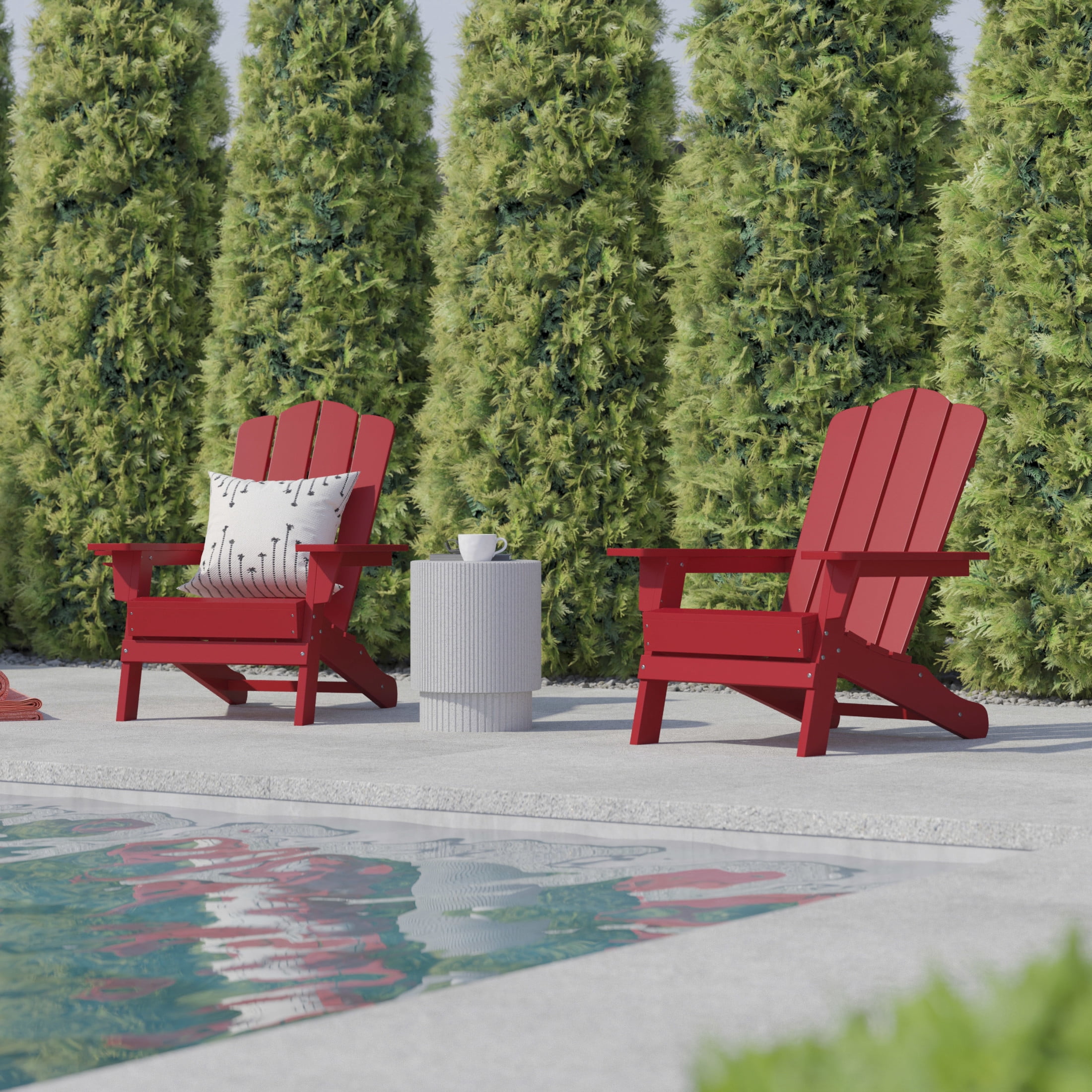 BizChair Adirondack Chair with Cup Holder, Weather Resistant HDPE Adirondack Chair in Red, Set of 4