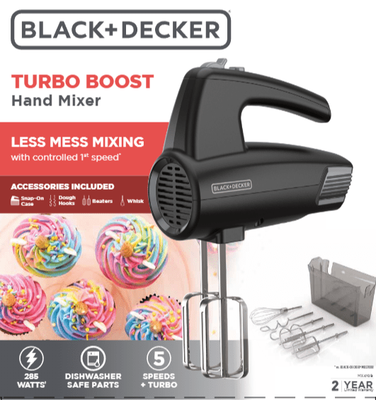 BLACK+DECKER 5-Speed Hand Mixer, Black, MX410B 