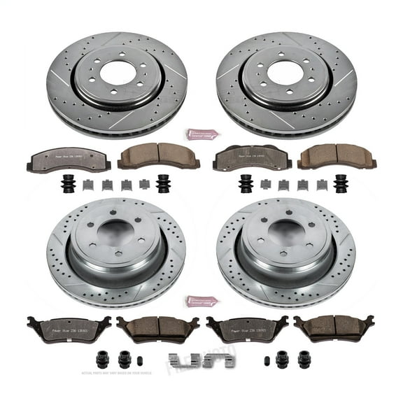 PowerStop Front and Rear Z36 Truck & Tow Carbon-Fiber Ceramic Brake Pad and Drilled and Slotted Rotor Kit Fits: FORD Select Models K6268-36
