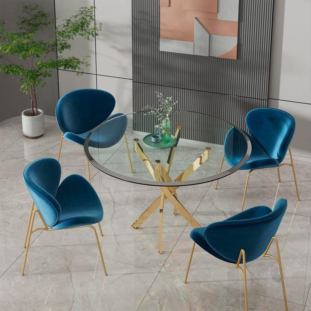 Heavenly Collection Table à Manger Ronde en Verre avec Pieds Or pour Cuisine et Salle à Manger, 48"