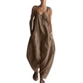 thumbnail image 3 of Lcziwo Summer Wide Leg Jumpsuits for Women Cotton Loose Summer Casual Rompers Sleeveless Solid Travel Vacation Overalls with Pockets Khaki,XL, 3 of 9
