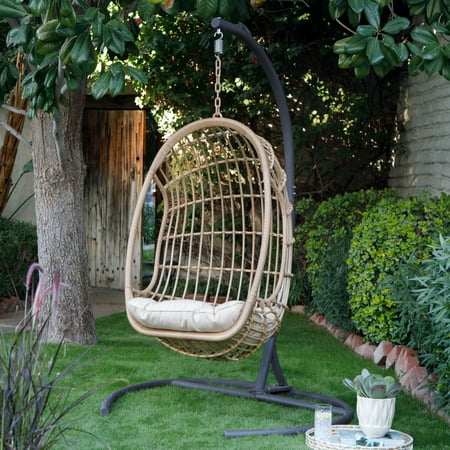 Belham Living Bali Resin Wicker Hanging Egg Chair With