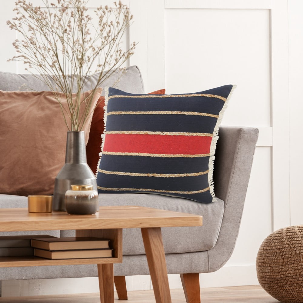 Ox Bay 24" x 24" Red/ Navy Stripe Cotton Blend Pillow Cover