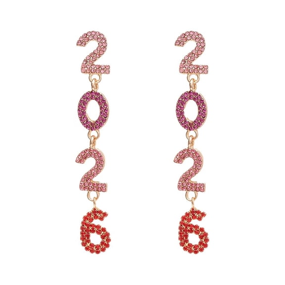 PAURO New Years 2026 Earrings for Women Drop Dangle Cubic Zirconia Stainless Steel Colorful Number Digital Simple Unique Elegant Jewelry 2026