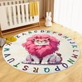 thumbnail image 4 of Lanpei Lion Rug Carpet, 4Ft Round Kids ABC Play Mat, Pink, Washable, Nonslip, Alphabet Safari Animal Design, Suitable for Gilrs Bedroom Playroom Nursery Classroom Decor, 4 of 7
