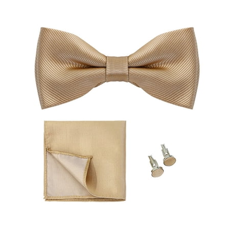Joernso 1 Set Men Bow Tie Kit Solid Color Bow Tie Kerchief Cufflinks Set Weddings Business Events Outfit Accessories