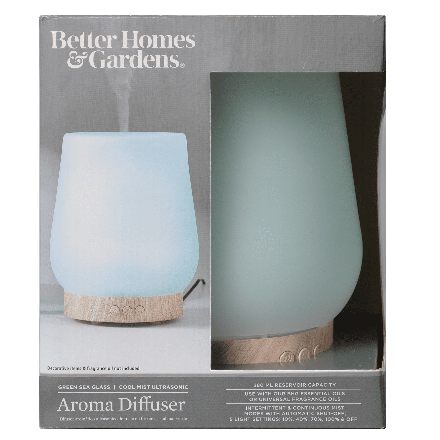 Better Homes & Gardens Cool Mist Aromatherapy Essential Oil & Scent Diffuser, Jade Green, 280 mL
